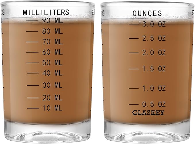 2 Pack Shot Glass Measuring Cup Set,3 oz/90ML Liquid Heavy High Espresso Glass Cup,Dishwasher Safe,Measurement of Dry and Liquid Ingredients(Black)