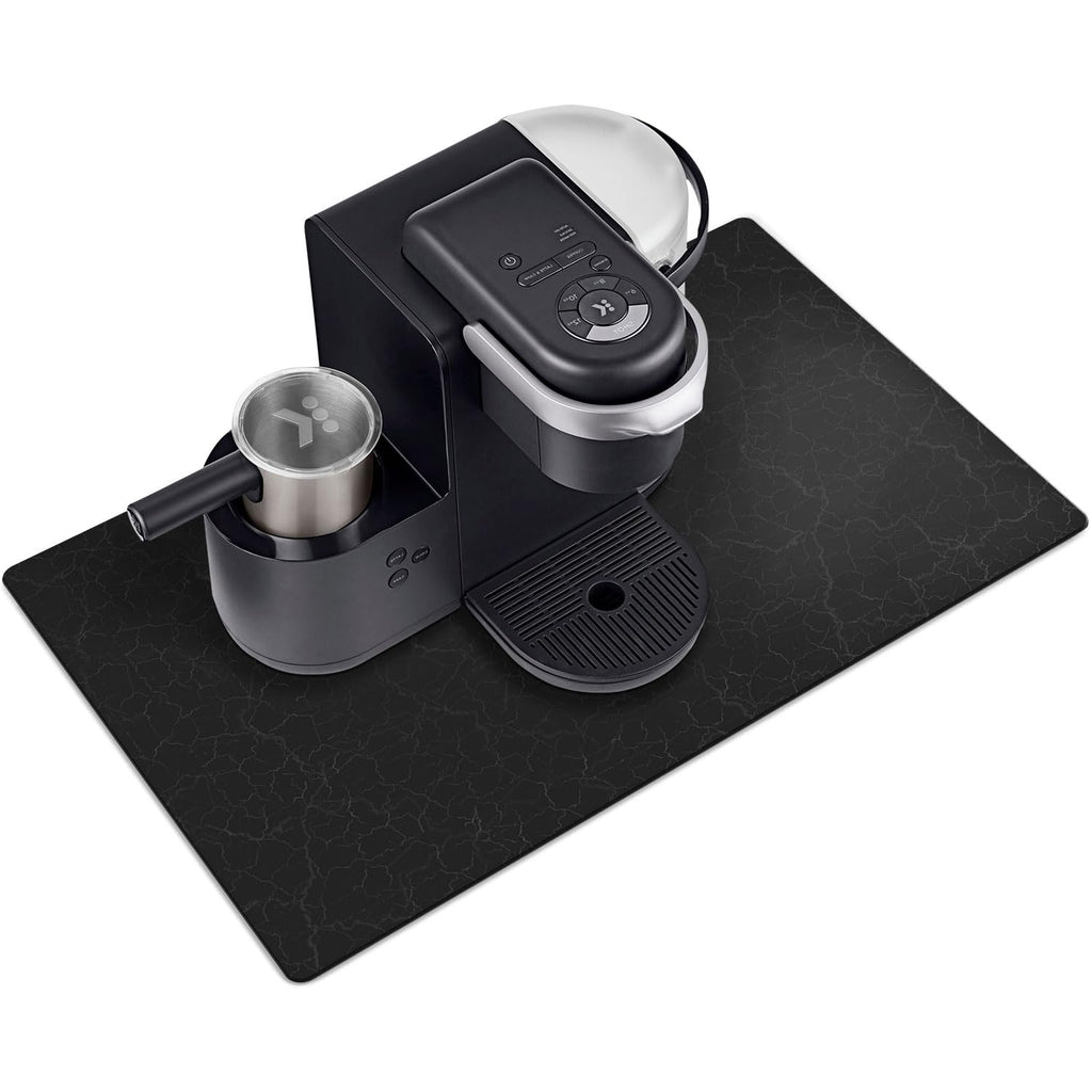 Coffee Bar Mat,Under Coffee Maker Mat,23"x15"Coffee Tray Mat Under Coffee Machine,Rubber Coffee Maker Mat,Under Appliance Mats,Silicone Hot Mat for Coffee Machine,Dish Drying Mat, Marble Black