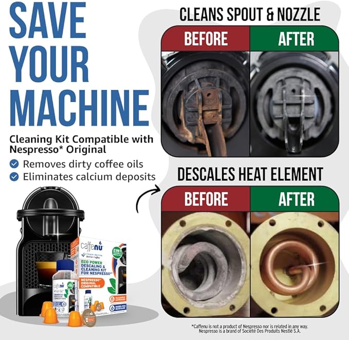 Caffenu Nespresso Original Compatible Descaler and 4-Use Cleaner Pod Kit