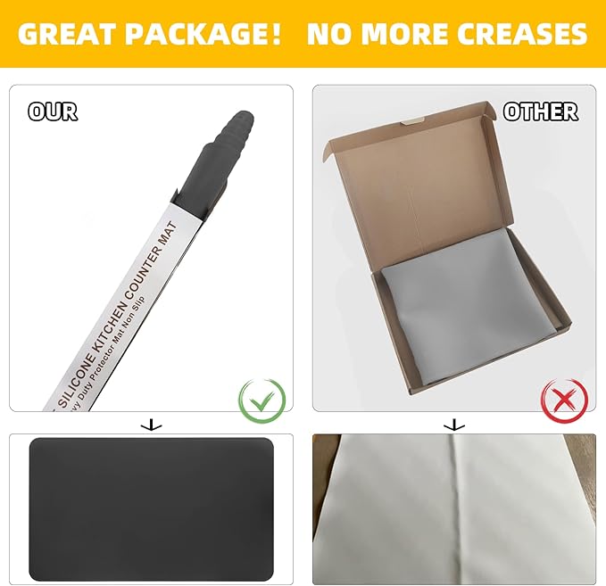 KVK 43.3×25.6in Silicone Mats for Kitchen Counter - Extra Large Silicone Mat Heat Resistant - Glossy Bottom Non Slip - Universal Painting Craft Resin Mat Table Countertop Protector, Dark Grey