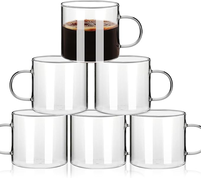 BOILMERIT Espresso Cups Set of 4, 5 oz Small Shot Glasses with Handle, Clear Demitasse Mugs for Double Espresso or Tea, Coffee Machine Accessories