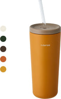 Odense Legodt Straw Tumbler 24oz - Double Stainless Vacuum Insulated Tumbler with Lid & Straw - Travel Mug, Water Bottle for Iced Coffee & Iced Tea, Cold Drinks, Dishwasher Safe(Tangerine Yellow)