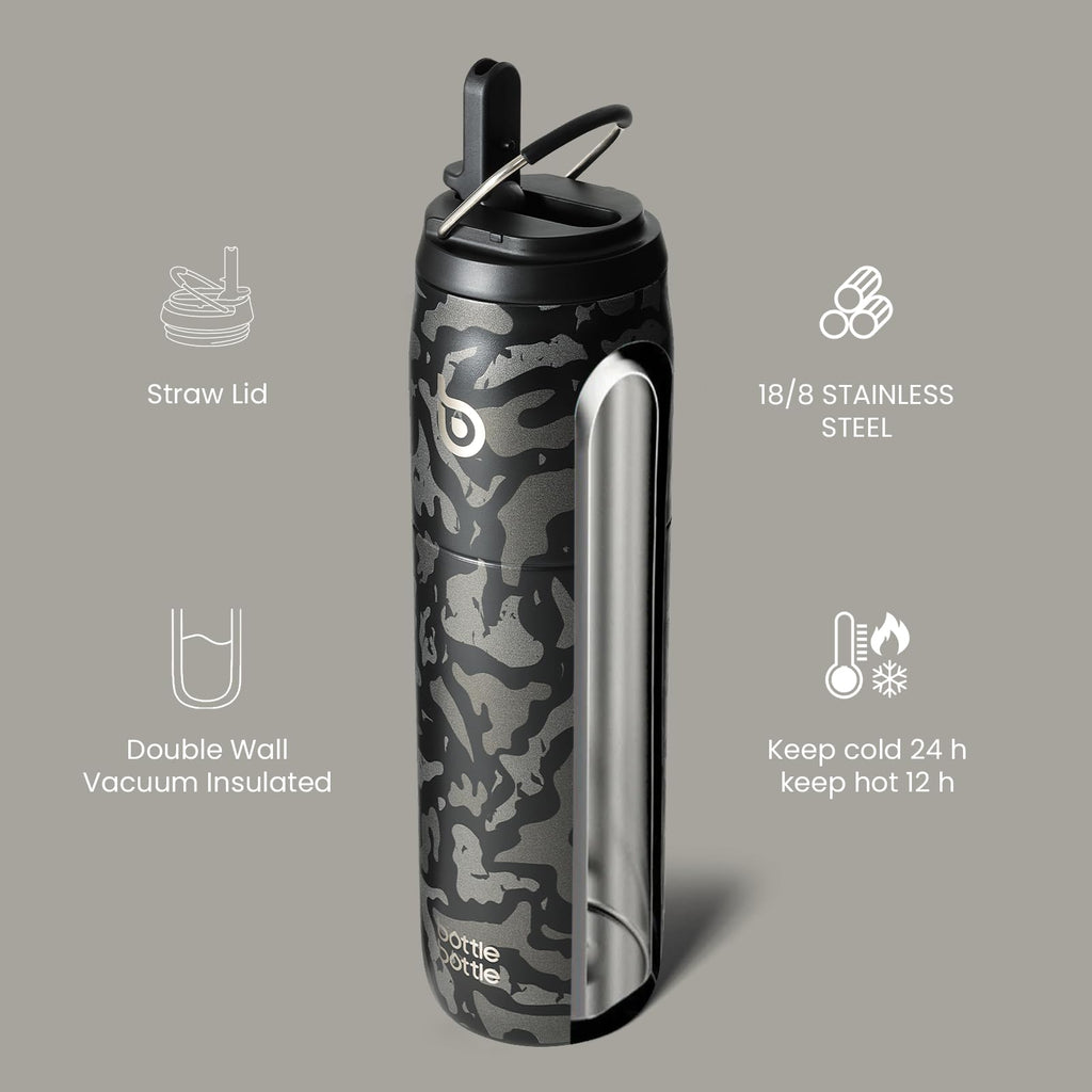 BOTTLE BOTTLE Stainless Steel Water Bottle 32 oz Black Camouflage