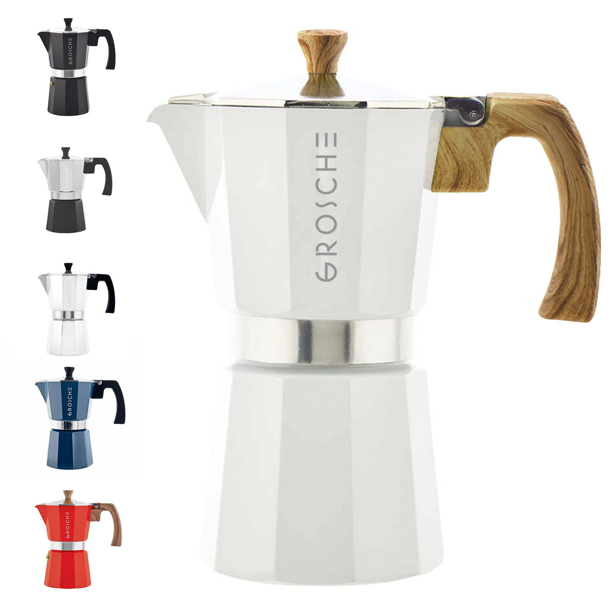 GROSCHE Milano Stovetop Espresso Maker Moka Pot 3 espresso Cup, 5 oz White