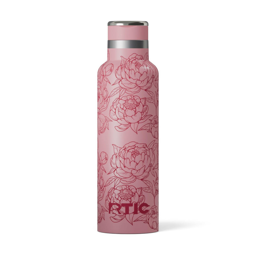 RTIC 20oz Journey Water Bottle Ceramic Lined Metal Stainless Steel Vacuum Insulated, BPA Free, Reusable, for Water, Hot and Cold Drinks, Travel, Sports, Camping, Pink Peonies