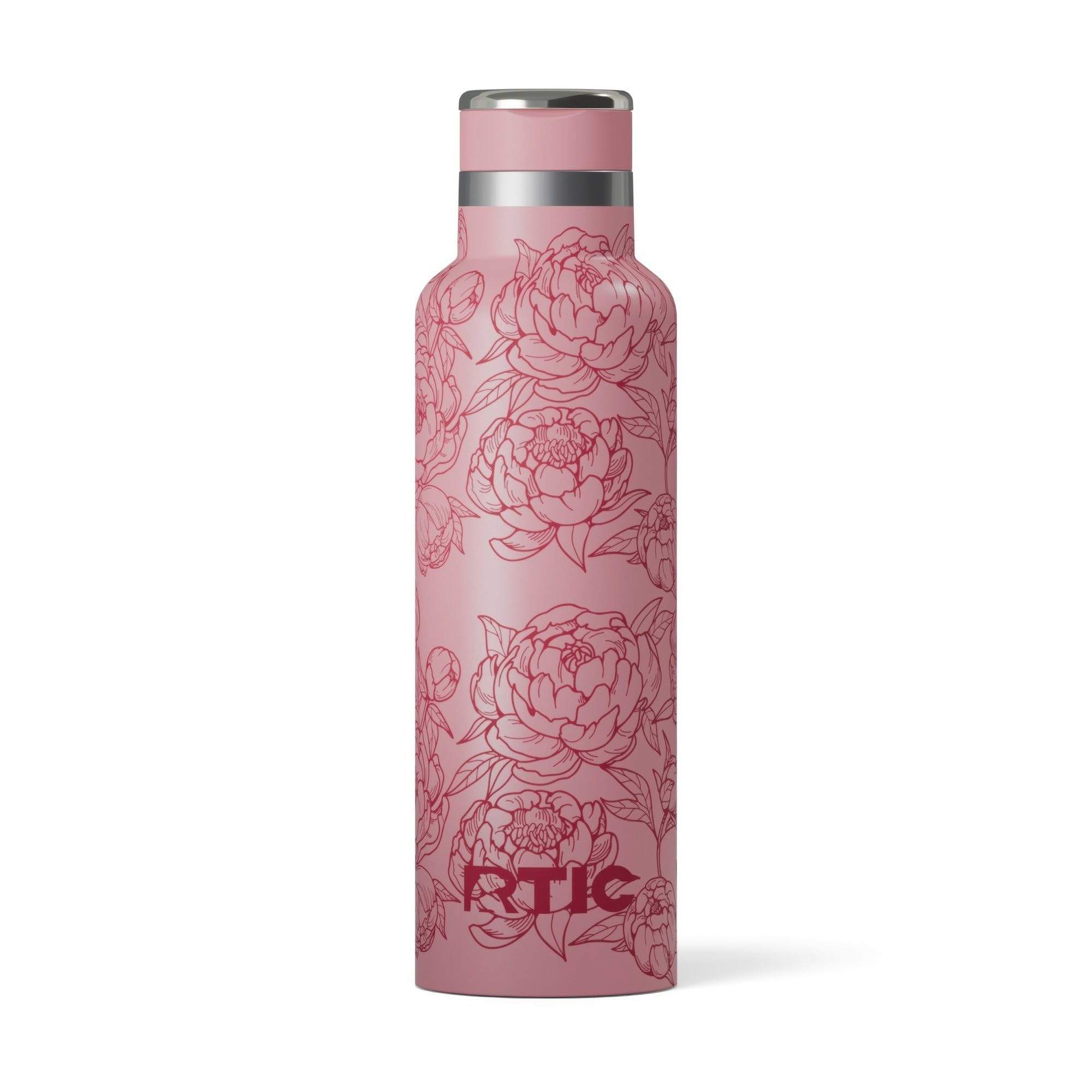 RTIC 20oz Journey Water Bottle Ceramic Lined Metal Stainless Steel Vacuum Insulated, BPA Free, Reusable, for Water, Hot and Cold Drinks, Travel, Sports, Camping, Pink Peonies