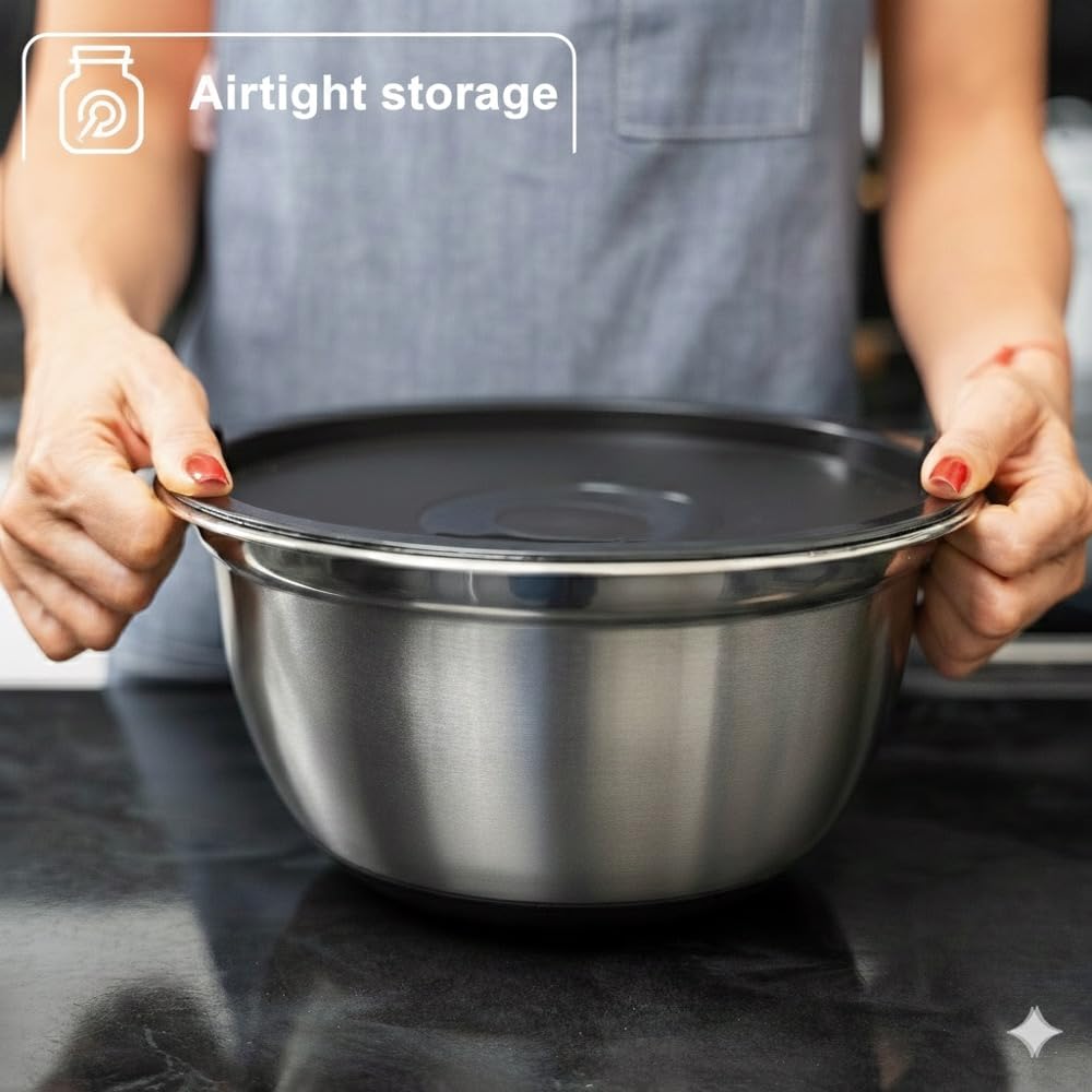 WHYSKO Stainless Steel Mixing Bowls with Lids, 5-Piece Nesting Set
