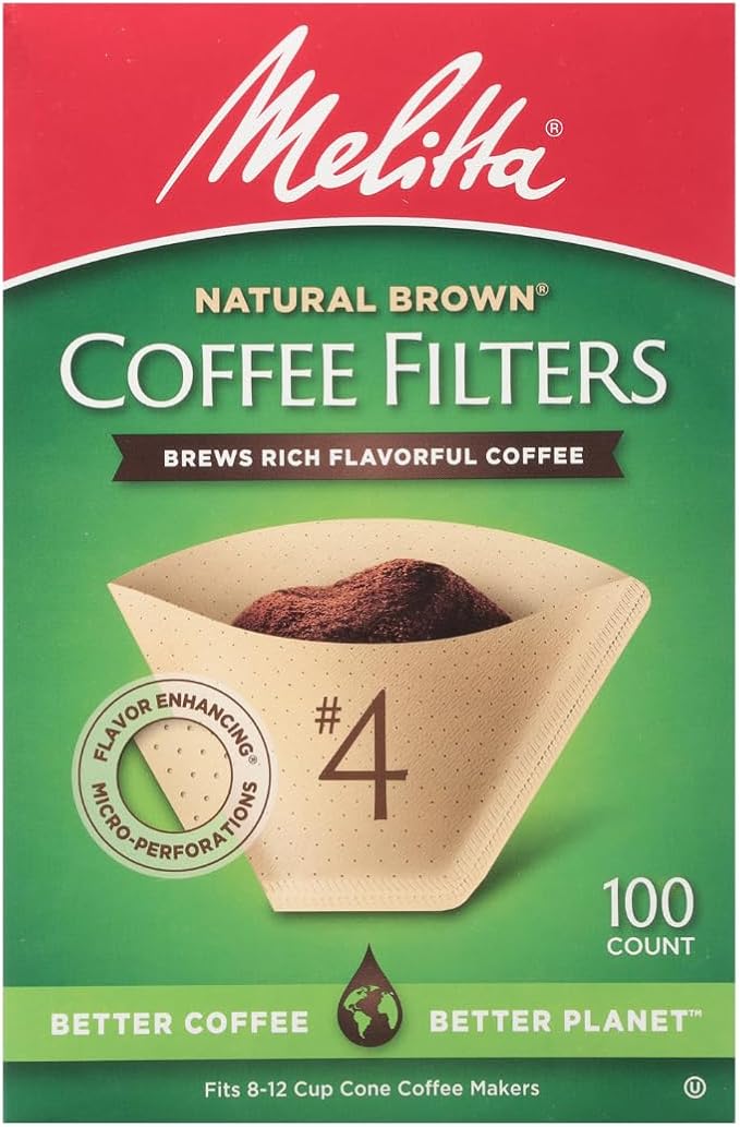 Melitta #4 Cone Coffee Filters, Unbleached Natural Brown, 100 Count (Pack of 3), 300 Total Filters - Packaging May Vary
