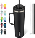 BJPKPK Insulated Tumbler with Handle, 30oz Insulated Tumblers with Lid and Straw, Stainless Steel Metal Water Bottles, Coffee Travel Mugs, Cups, Black