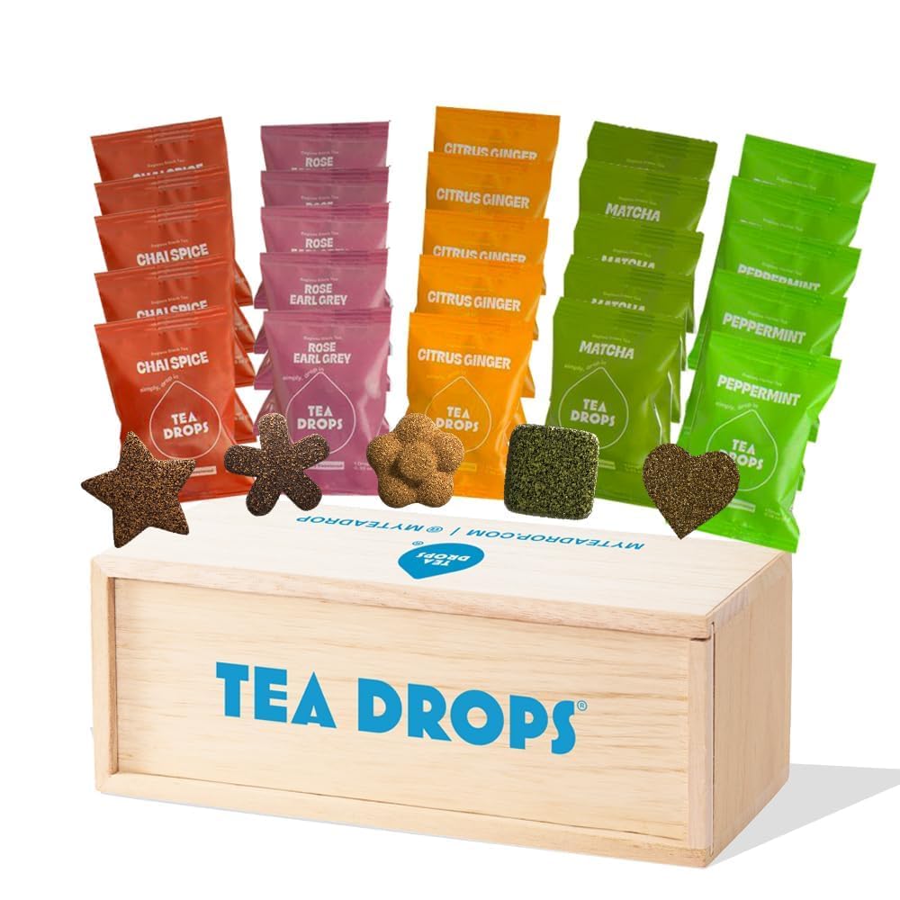 Tea Drops Tea Gift Set - 9-Flavor Sampler Assortment, Bagless Organic Loose Leaf Tea, Microplastic-Free, Mother's Day Tea Gift, Birthday Gift for Women, Hostess Gift