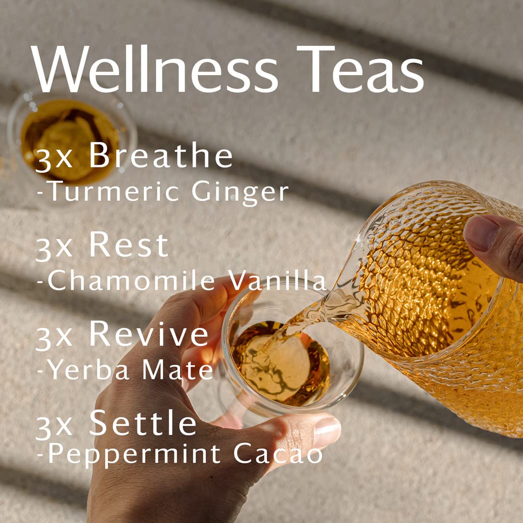 Grace Farms Wellness Organic Tea Blend Variety Box (12 Enveloped Sachets) | 4 Wellness Tea Variety | 3 Sachets of Each Tea With Adaptogens | Fairtrade & Kosher | Gives Back 100% of Profits