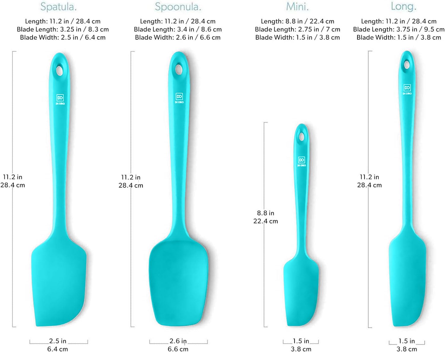 DI ORO Silicone Spatula Set - 600F Heat Resistant, 4-Pc Teal