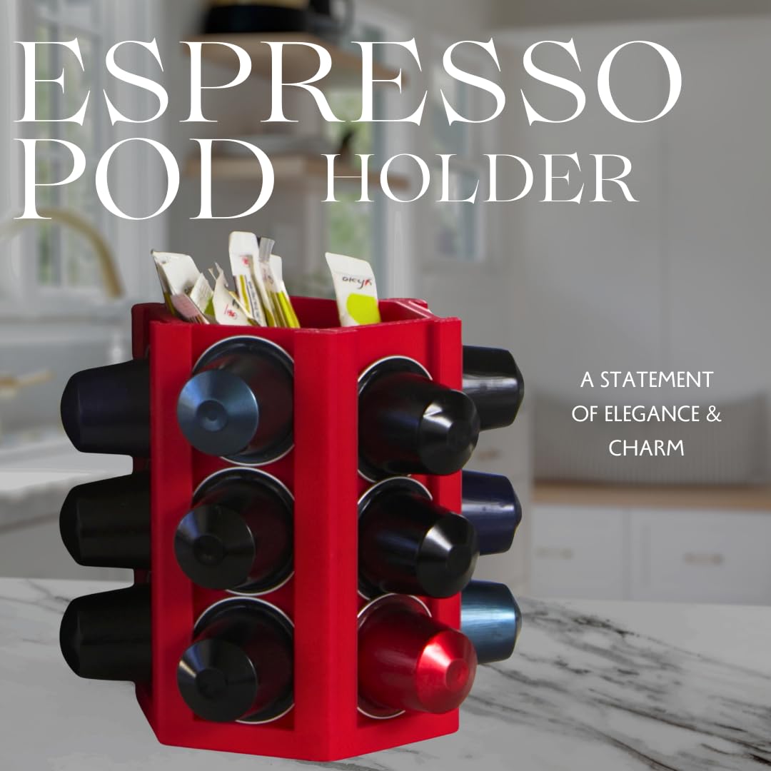 Espresso Coffee Pod Holder & Organizer | Espresso Capsule Kitchen Display Carousel | Holds 18 Pods | Made in USA (Silver)