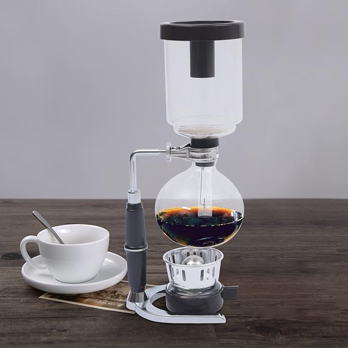 DUTTIETY Glass Siphon Coffee Maker, 360ml Tabletop Glass Siphon Pot Glass Syphon Coffee Maker 3 Cups for Coffee Shop|Bar|Home Use, Black
