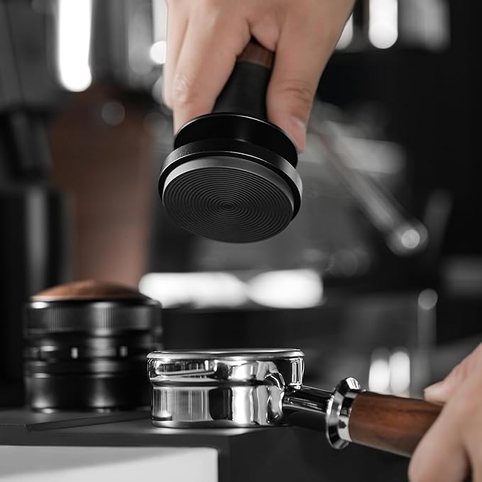 MHW-3BOMBER 58mm Espresso Coffee Tamper with Three Spring Loaded Calibrated Tamper 30lbs Espresso Hand Tamper with Sound Feedback Titanium Coating Black T6176T-OS