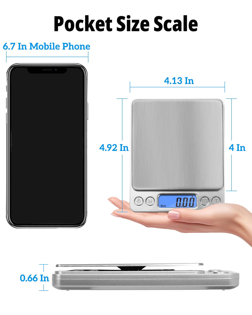 NEXT-SHINE Gram Scale 500g x 0.01g Precision, Digital Mini Pocket Size Portable Scale with Two Trays Nine Units, LCD Display Stainless Steel Platform for Weighing Jewelry Cooking Baking