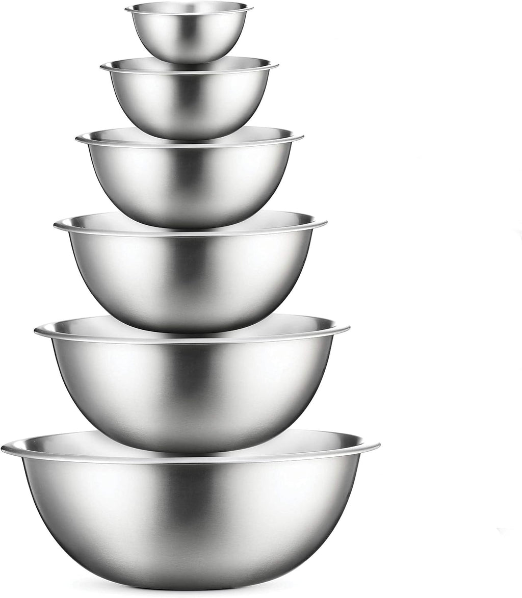 BREFR Stainless Steel Mixing Bowl Set, Nesting Bowls for Kitchen Baking, Cooking, Prepping, Kitchen Food Storage Organizers, No Lids (6 Pack)