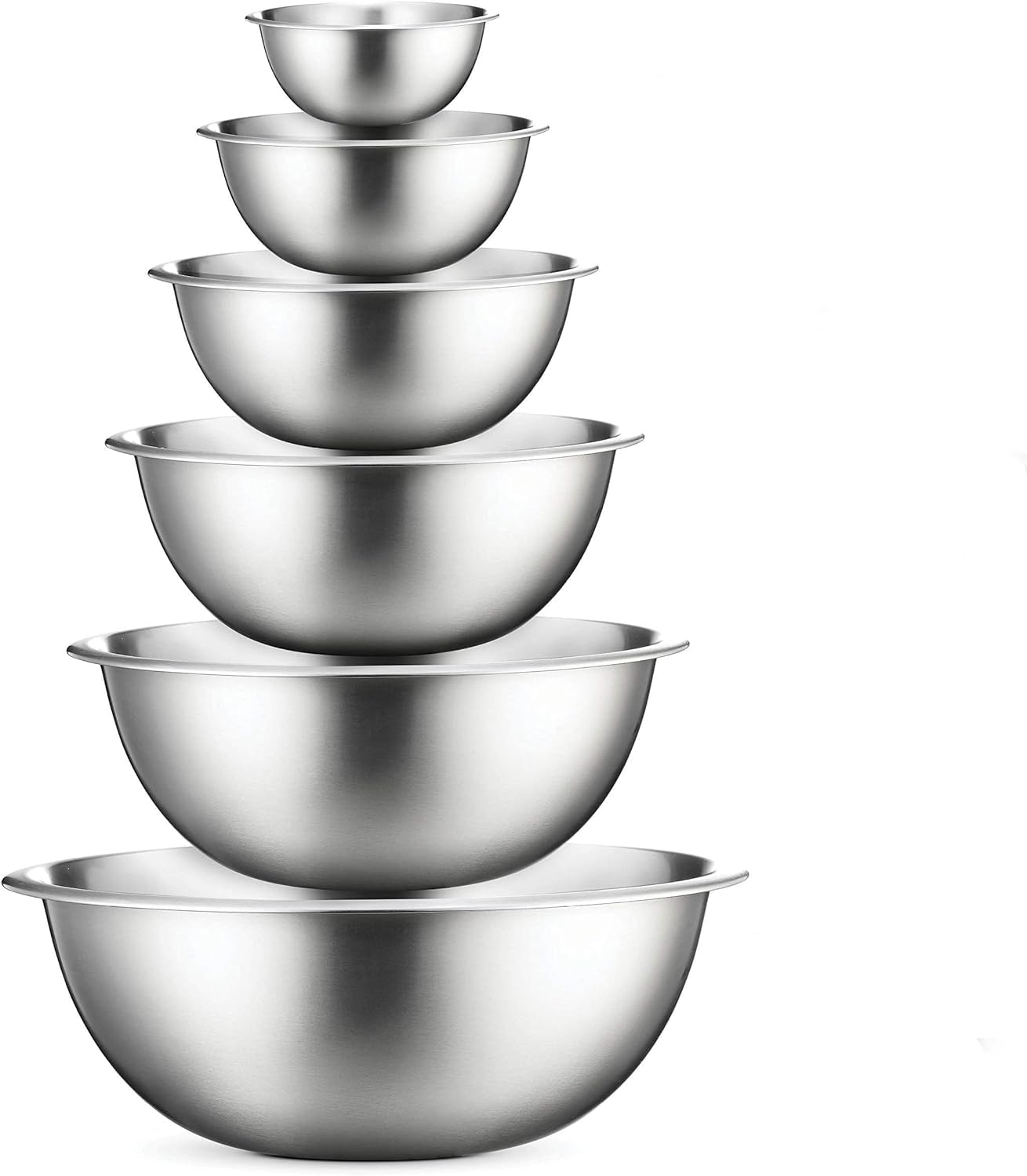 BREFR Stainless Steel Mixing Bowl Set, Nesting Bowls for Kitchen Baking, Cooking, Prepping, Kitchen Food Storage Organizers, No Lids (6 Pack)