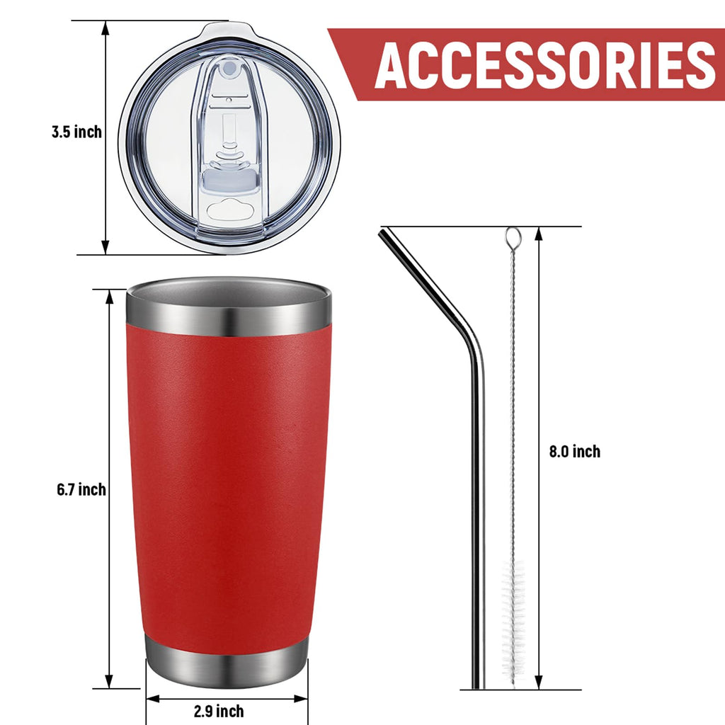 COMOOO 20oz Double Wall Vacuum Insulated Travel Mug, Stainless Steel Tumbler with Lid and Straw Durable Powder Coated Insulated Coffee Cup for Cold & Hot Drinks (Red, 8 PACK)