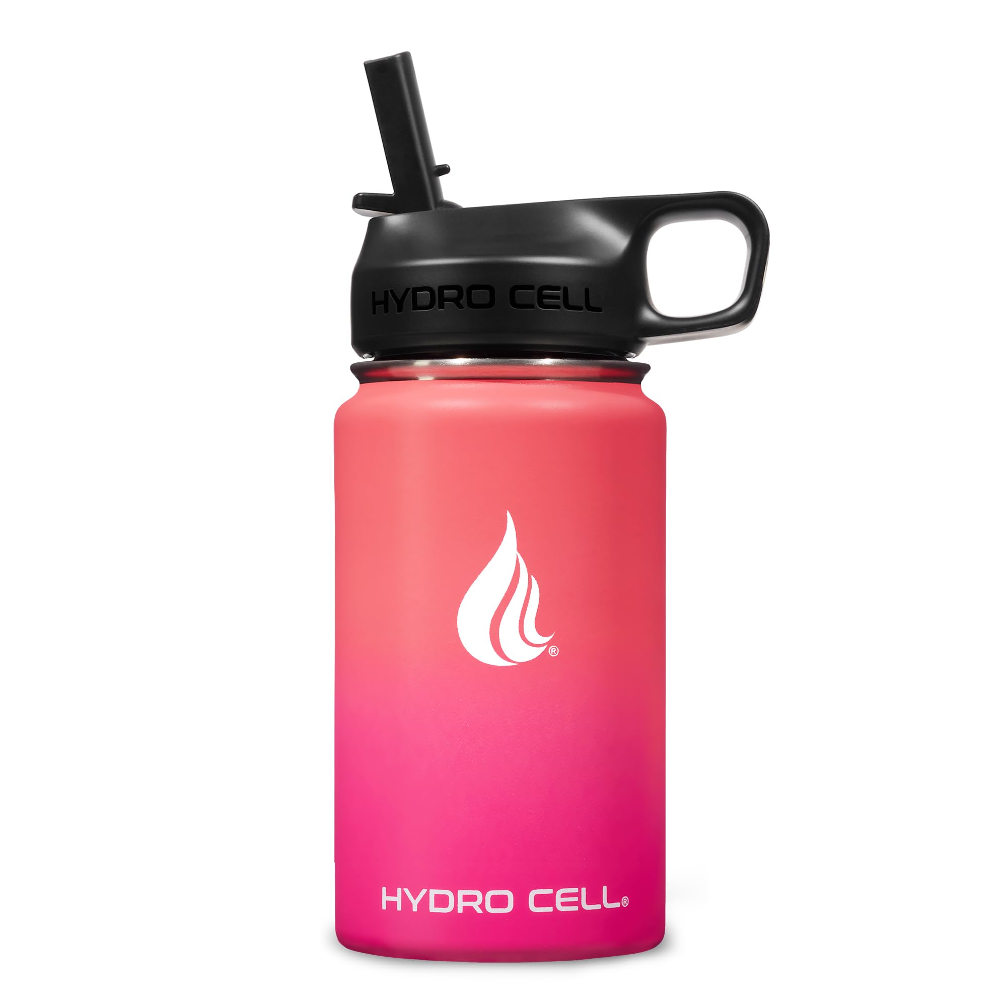 HYDRO CELL Stainless Steel Insulated Water Bottle with Straw - For Cold & Hot Drinks - Metal Vacuum Flask with Screw Cap and Modern Leakproof Sport Thermos for Adults (Coral/Punch 14oz)