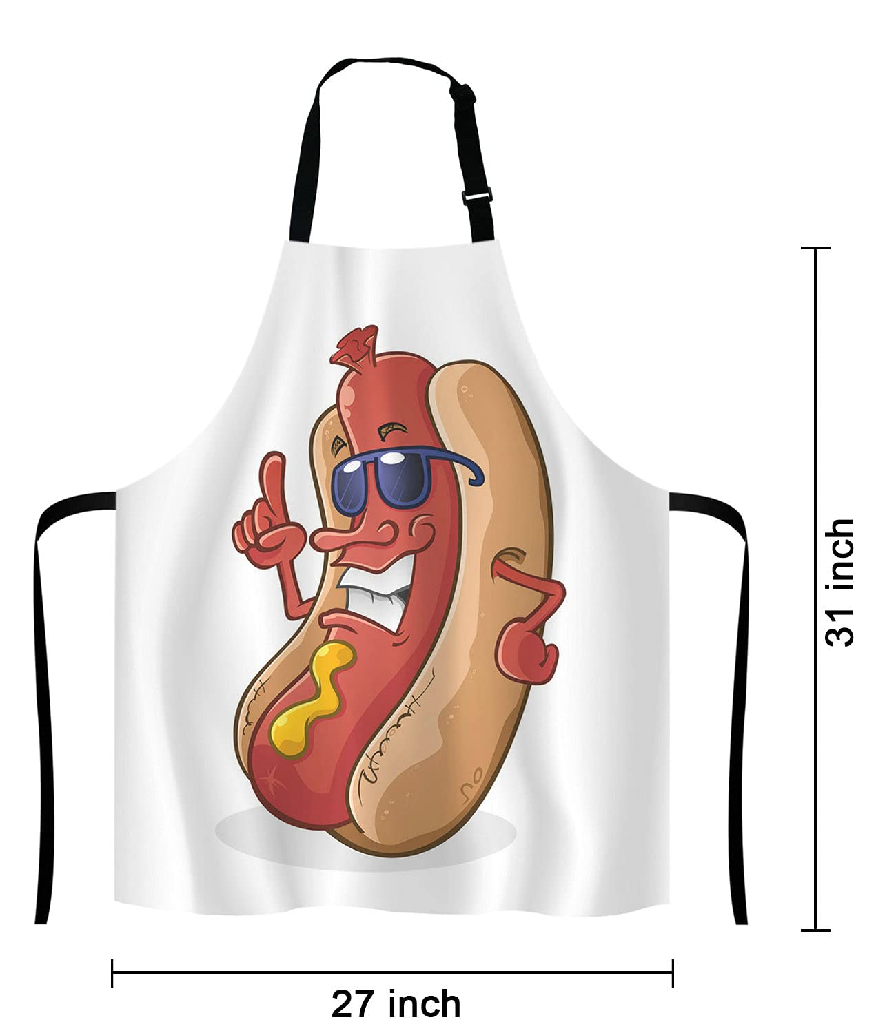 Lefolen Hot Dog Cartoon Character Wearing Sunglasses Adjustable Bib Apron Kitchen Cooking Baking Gardening Apron for Women Men