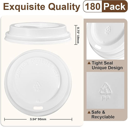 180 Pack Coffee Cup Lids - Plastic Lid for 10, 12, 16, 20, 24 oz Paper Cups