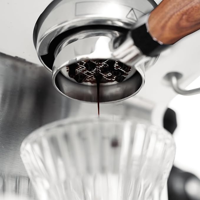 CrossCreek 51mm Espresso Bottomless Portafilter with 2 Ear | Fits De’Longhi ECP3420 / EC155 / BCO430 / EC260 Espresso Machine | Stainless Steel Basket and Walnut Handle | Espresso Accessories