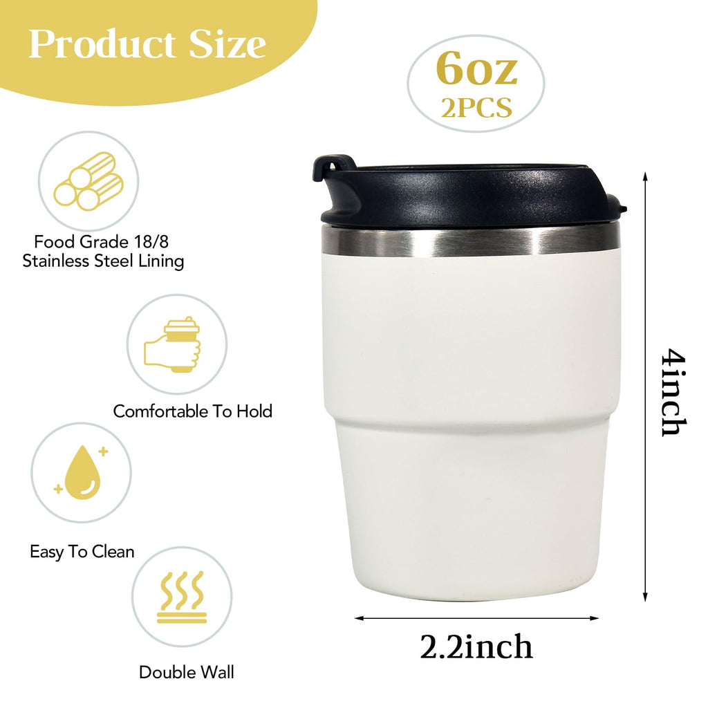 CHLJAR Espresso Cups, 6oz Insulated Espresso Cup Set of 2, Espresso Shot Cups, Stainless Steel Espresso Glasses, Stackable Mini Tumbler, Small Cup for Coffee