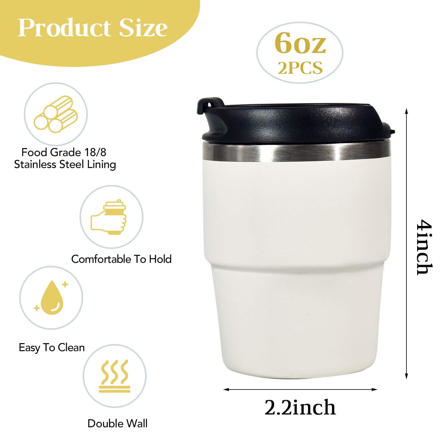 CHLJAR Espresso Cups, 6oz Insulated Espresso Cup Set of 2, Espresso Shot Cups, Stainless Steel Espresso Glasses, Stackable Mini Tumbler, Small Cup for Coffee