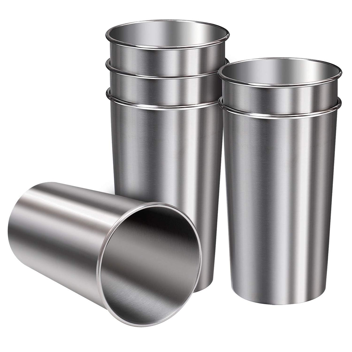 Ruisita 6 Pack 20 oz Stainless Steel Cups Metal Shatterproof Stackable Pint Drinking Cups for Adults or Kids (20 oz/600 ml)