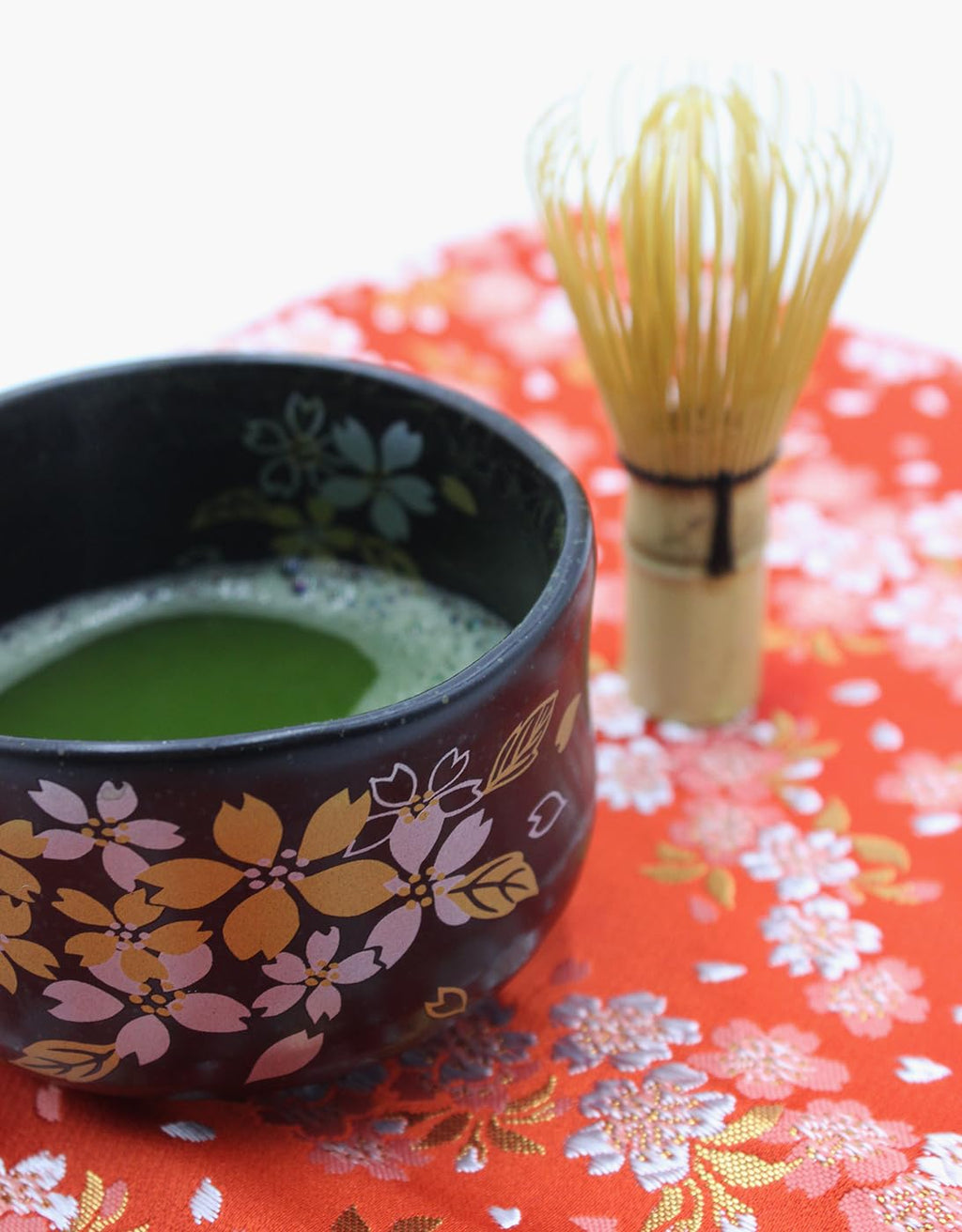 Waraku Fuuka Japanese Traditional Mino Ware Handcrafted Mini Matcha Chawan Tea Bowl Cup Set With Chasen Bamboo Tea Whisk Ceremony Tableware Pottery (Tenmoku Sakura)