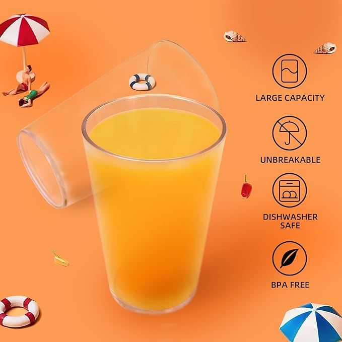 32 OZ Large Plastic Cups Reusable，Clear Unbreakable Iced Tea Tumblers, Set of 6 Stackable Drinking Cups for Poolside Party Home Travel BPA-free Top-rack Dishwasher Safe,Freezer Safe