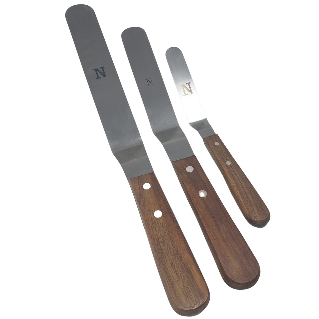 Offset Stainless Steel Spatula Set with Wood Handles and Storage/Gift Bag - Professional Cake Decorating Tools - 4", 6.5" & 8" Stainless Steel Offset Blade Cake Spatula Set