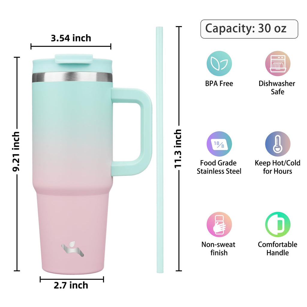 Konokyo 30 oz Insulated Tumbler Water Bottle with Handle, Straw Lid