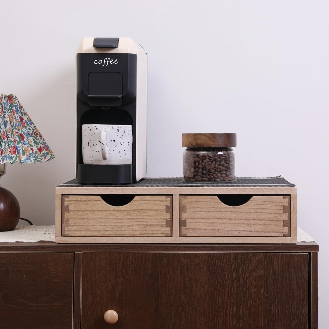 DDYURI Storage Drawer Holder for Capsules Coffee Pod K-cup Organizer /2 Drawers for Counter Organization for Kitchen Utensil Storage Home Decor Office Supplies- Coffee Brewer Accessories Wood 1D2C-LT