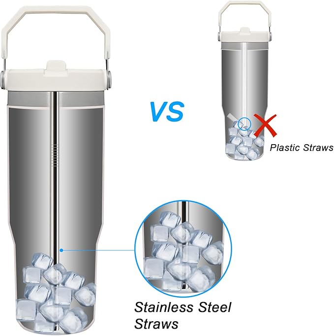 Metal Straws Reusable for Stanley Iceflow Flip 30oz Tumbler,6 Pack Replacement Stainless Steel Straws with 2PCS Straw Cleaner Brush for Stanley Accessories (Stainless Steel, for Stanley Iceflow 30oz)