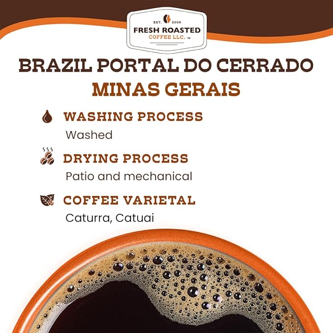 Fresh Roasted Coffee, Brazil Minas Gerais, 5 lb (80 oz), Light Roast, Kosher, Whole Bean
