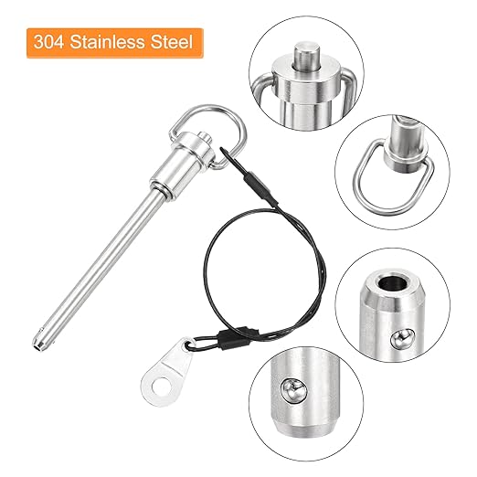 uxcell 1 Pcs Quick Release Pin, 6x64mm/1/4" x 2.52"(Dia. x L) Push-Button Ball Locking Pin 304 Stainless Steel Ring Handle Locking Pin with Wire for Audio Bimini Top Marine, Silver