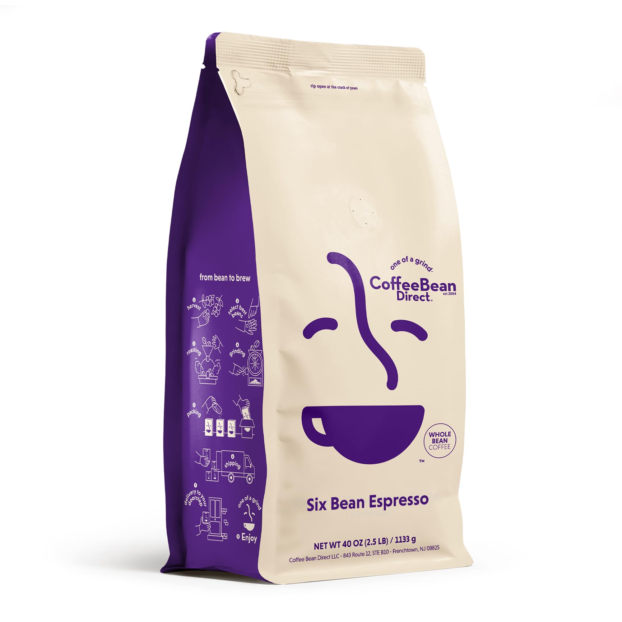Coffee Bean Direct Six Bean Espresso, Whole Bean, 2.5lb Bag