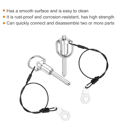uxcell 2 Pcs Quick Release Pin, 1/4" x 0.8" Silver Stainless Steel Ball Locking Pin with Wire for Audio Bimini Top Marine