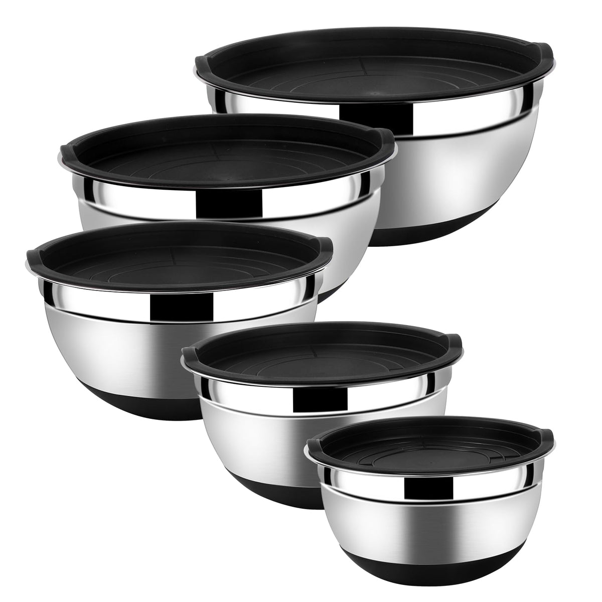 Lazycorner Mixing Bowls with Airtight Lids Set 5 Pcs Stainless Steel Bowls Set Baking Set Non-Slip Silicone Bottoms Great for Serving & Baking