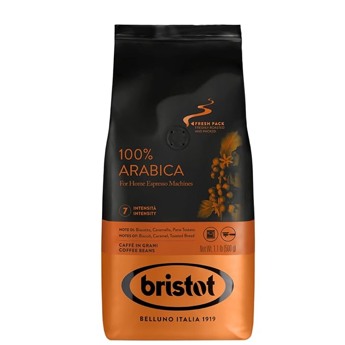 Bristot Italian Espresso – Medium Roast Coffee Beans for Espresso Machines – Rich Aroma of Cocoa, Spices & Cereals – 1.1 lb (500 g)