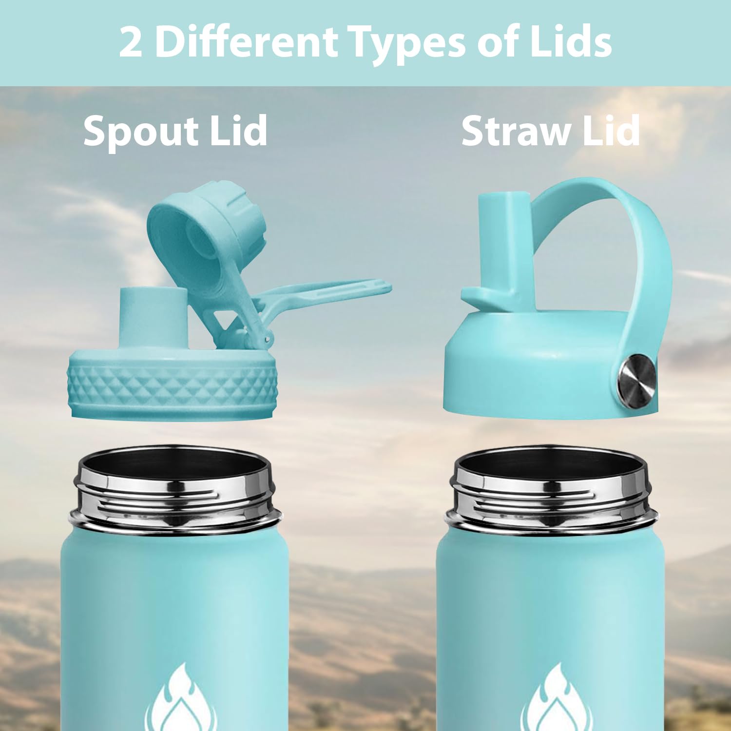 SENDESTAR Water Bottle 40oz Double Wall Vacuum Insulated Leak Proof Stainless Steel Sports Water Bottle—Wide Mouth with New Flex Straw Lid & Spout Lid (Bubble Gum)