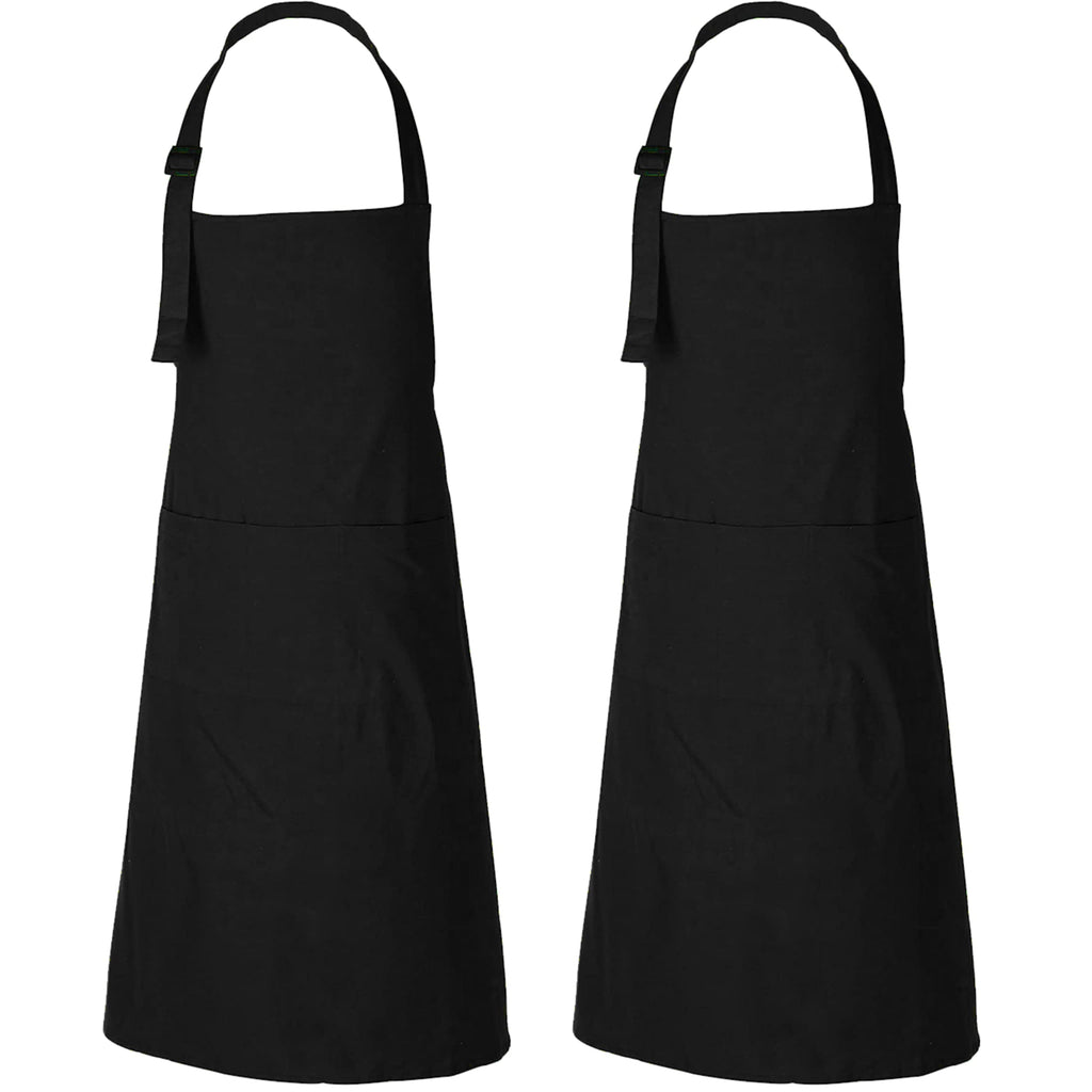 RAJRANG 2 Pack Black Kitchen Aprons for Women with Pockets BiB Aprons for Cooking BBQ Chef Apron for Men 35x27 Inch