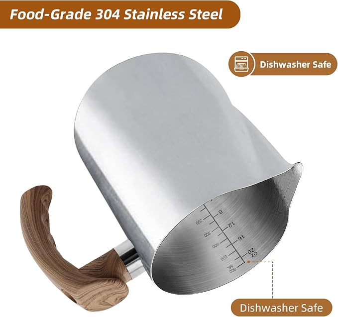 Stainless Steel Milk Frothing Pitcher - 20oz (600ml), Espresso Steaming Pitcher with Anti-scald Handle for Coffee, Cappuccino, Latte Art