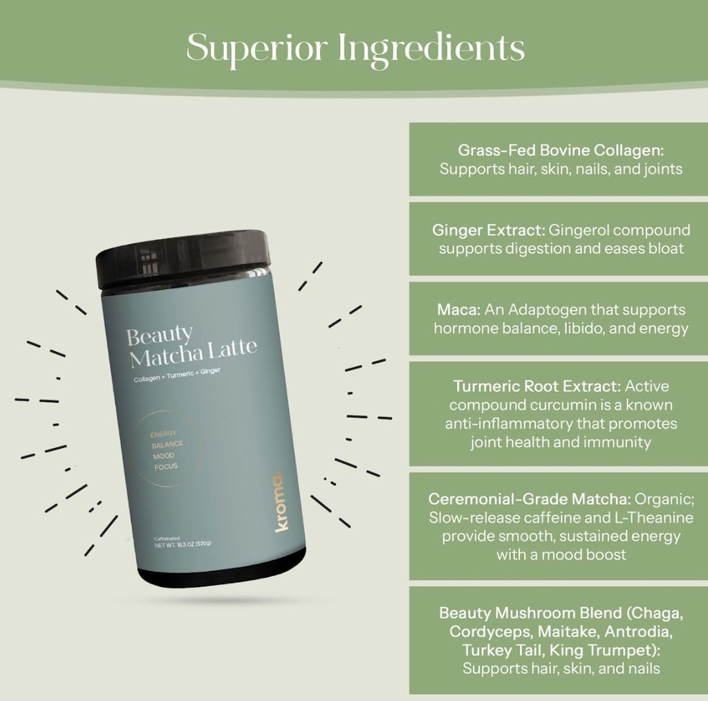 Kroma Beauty Matcha Latte with Collagen, 17.75 oz, 503g, 60 Servings