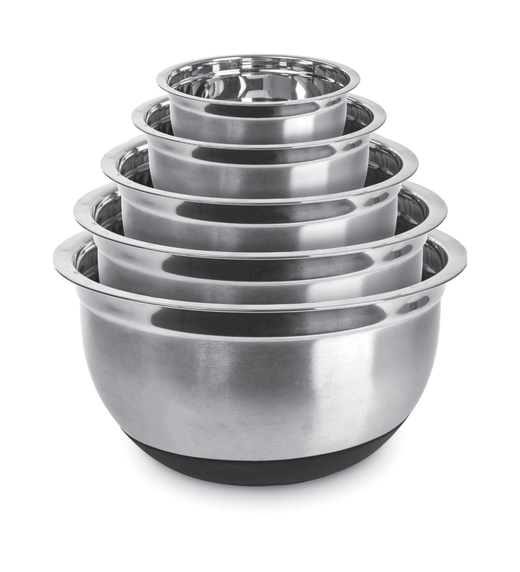 Avador Premium Stainless Steel Mixing Bowls with Lids Non-Slip, Set of 5 Mixing Bowl Set with Silicone Base, Space Saving, Great for Cooking, Baking, Prepping (0.25qt, 1qt, 1.5qt, 3qt, 5qt)