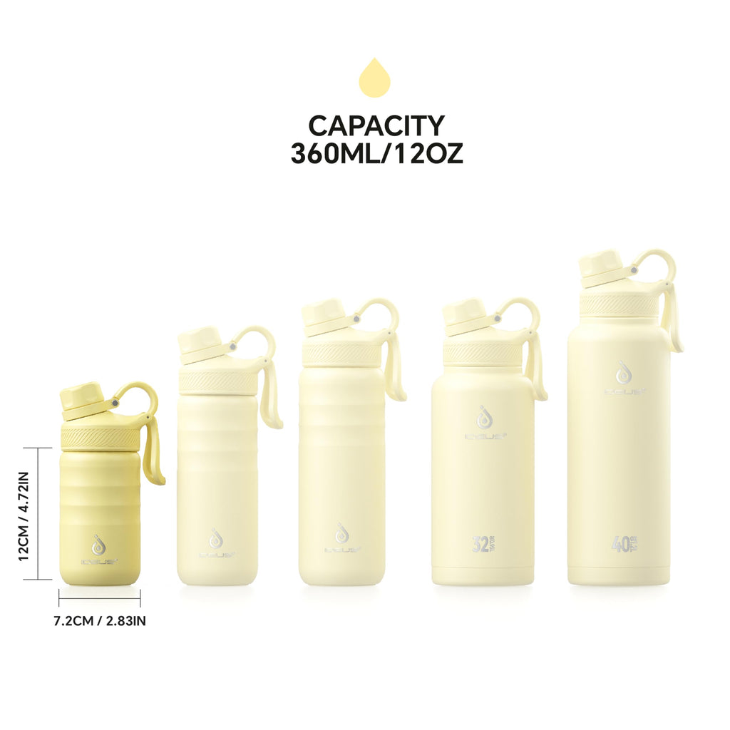 IDEUS Insulated Water Bottle 12oz, Stainless Steel Insulated Water Bottle For School, Insulated Bottles With Straws Leakproof, Vacuum Double Wall Water Bottles For Boys And Girls With 2 Lids, BPA Free