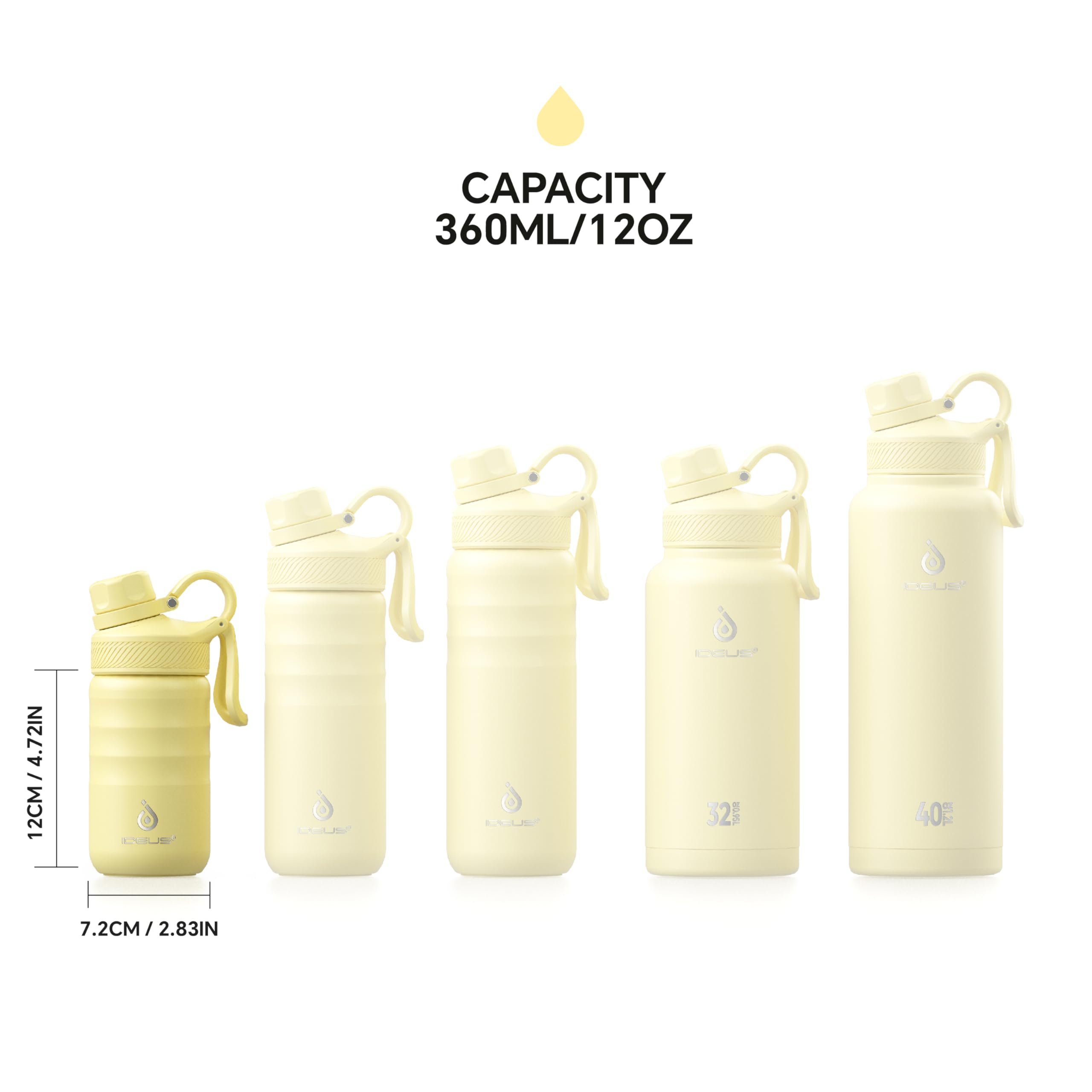 IDEUS Insulated Water Bottle 12oz, Stainless Steel Insulated Water Bottle For School, Insulated Bottles With Straws Leakproof, Vacuum Double Wall Water Bottles For Boys And Girls With 2 Lids, BPA Free