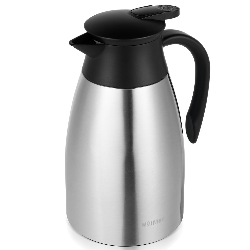 WYHVAND Thermal Coffee Carafe, 51 oz, Leakproof Push-Button Lid, Silver